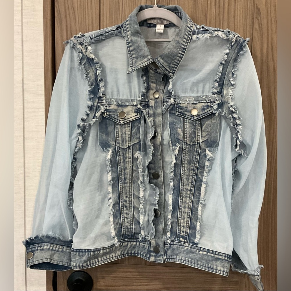 Via Ritina Womens Sheer Sleeve & Denium Jacket Size Small